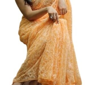 Afia Chikankari Saree for women elegant tepchi work mango yellow saree with running blouse