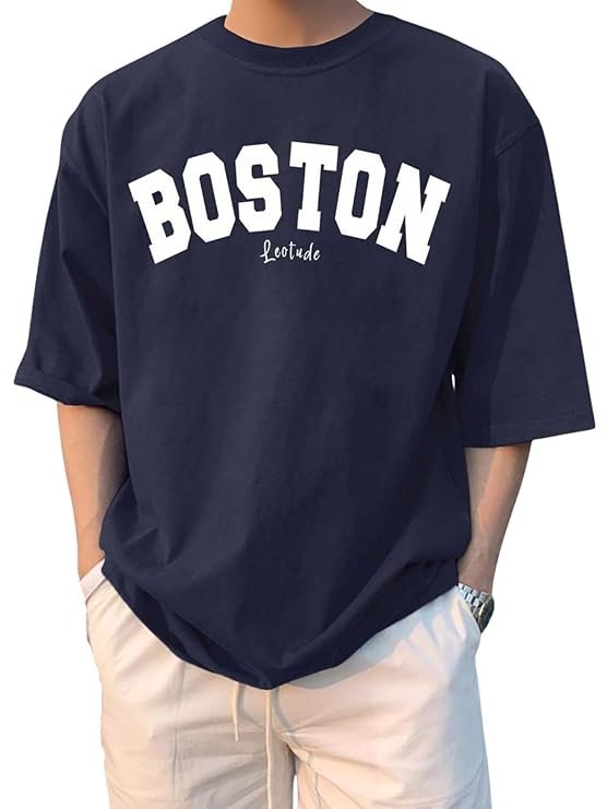 LEOTUDE Man Cotton Blend Graphic Print Round Neck Half Sleeve Drop Oversized T Shirt