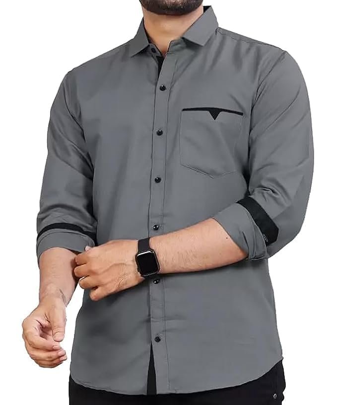 CB-COLEBROOK Men's Regular Fit Solid Soft Touch Cotton Casual Shirt with Pocket Design with Spread Collar & Full Sleeves
