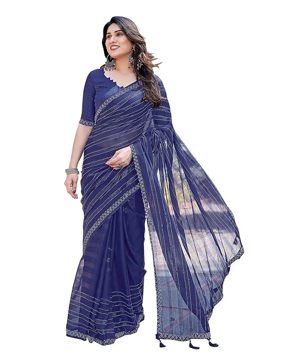 Yashika Women's latest Chiffon Saree With Lace and Blouse Material
