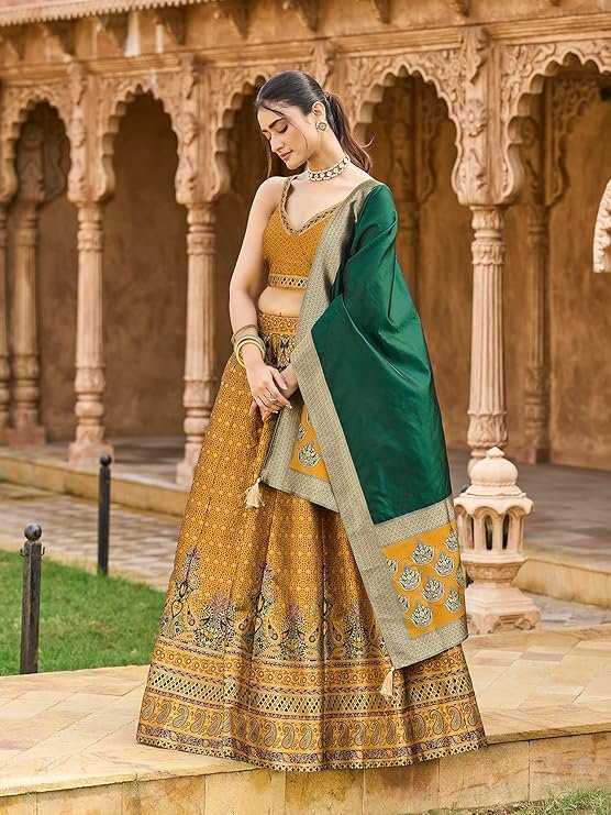 PURVAJA Women's Kanjiwaram Semi-Stitched Lehenga choli