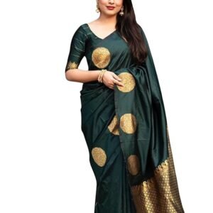 Womens Pure Banarasi Soft Silk Saree Kanjivaram Style Sarees With Blouse Piece For Wedding