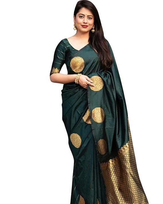 Womens Pure Banarasi Soft Silk Saree Kanjivaram Style Sarees With Blouse Piece For Wedding