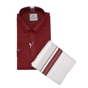 JITTO Multiway Men's Full Sleeve Cotton Shirt with Matching Dhoti (1.8 MTS) Set - Traditional Wear