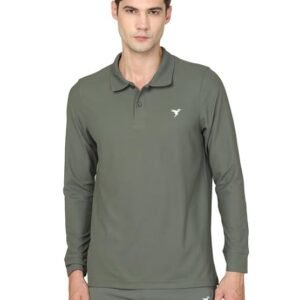 Mens Slim Fit Polyester Collar Polo T-Shirt with Long Sleeves