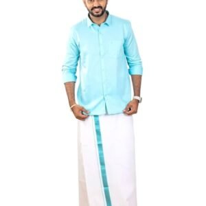 Men Premium Cotton Full Sleeves Shirt and Fancy Border Dhoti Set