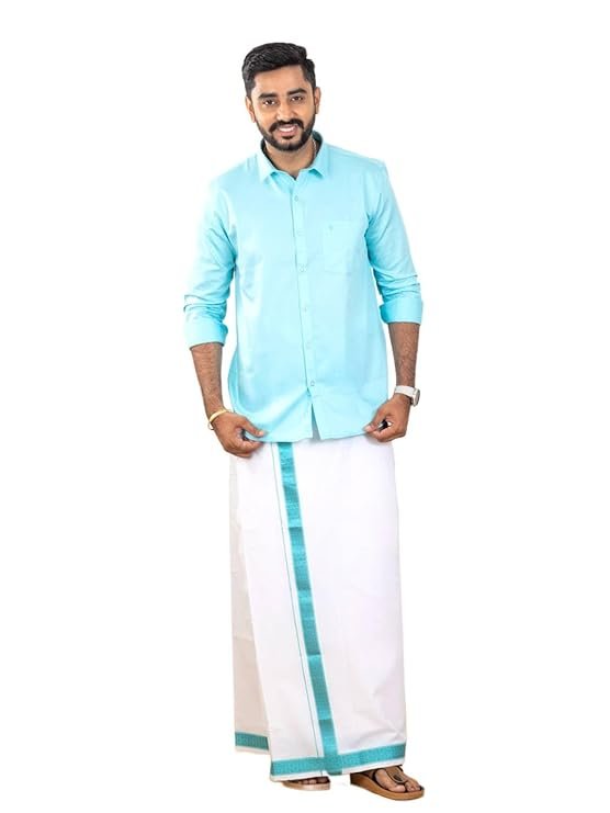 Men Premium Cotton Full Sleeves Shirt and Fancy Border Dhoti Set